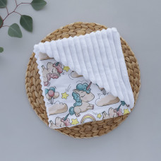 Плед плюш, без утеплення Единоріжки Молочний / Білий плюш 100/80