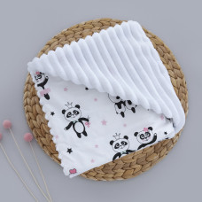 Плед плюш, без утеплення Панди Рожевий / Білий плюш 100/80