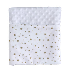 Плед плюш, без утеплення Зірки золото (гліттер)/ Білий плюш пупиришка