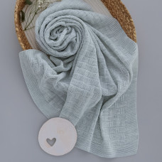 Вʼязаний плед демісезонний Сірий шахматка 95/70