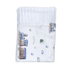 Плед плюш, без утеплення Паровоз Синій/ Білий плюш 100/80