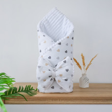 Плед зі з‘ємним утеплювачем та бантом-резинкою Сердечка Бежевий / Білий плюш 90/80