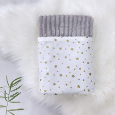 Плед плюш, без утеплення Зірки золото (гліттер) / Сірий плюш 100/80