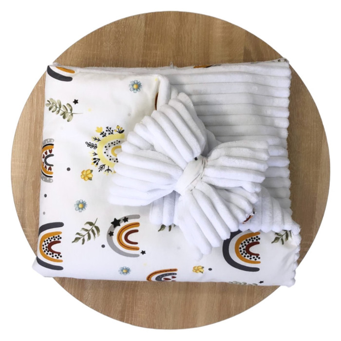 Плед зі з‘ємним утеплювачем та бантом-резинкою Веселки Бежевий /Білий плюш 90/80