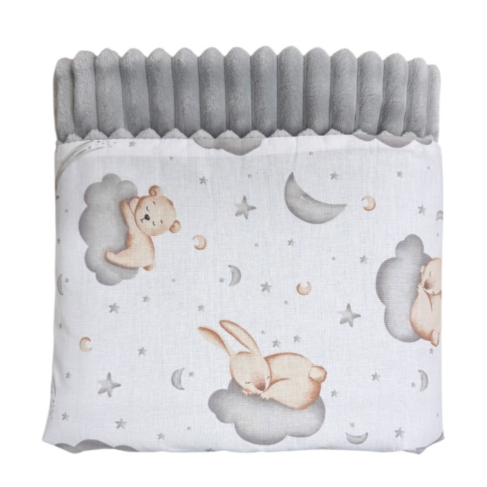 Плед плюш, без утеплення Звірята на хмаринці /Сірий плюш 100/80