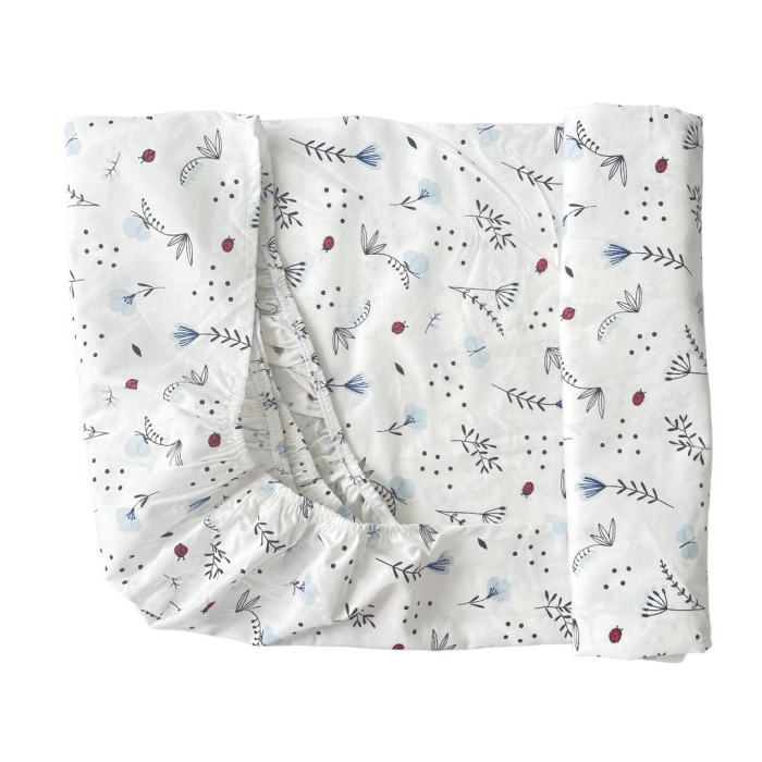 Простинка на гумці в ліжко Квіточки Блакитний 120/60