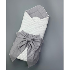 Конверт 80/80 з бантом-гумкою та кокосовою вкладкою Білий/Сірий / Весна