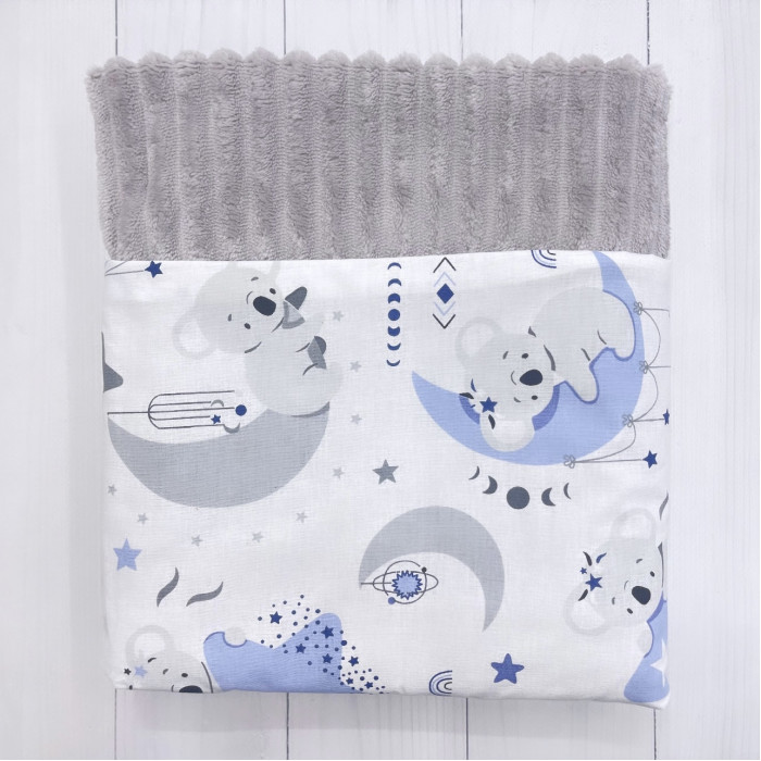 Плед плюш, без утеплення Коала Блакитний/ Сірий плюш 100/80