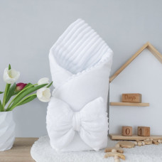 Плед зі зʼємним утеплювачем та бантом-резинкою Вафелька Білий / Білий плюш 90/80