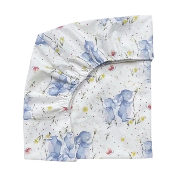 Простинка на гумці в ліжко Зайчики Блакитний 120/60