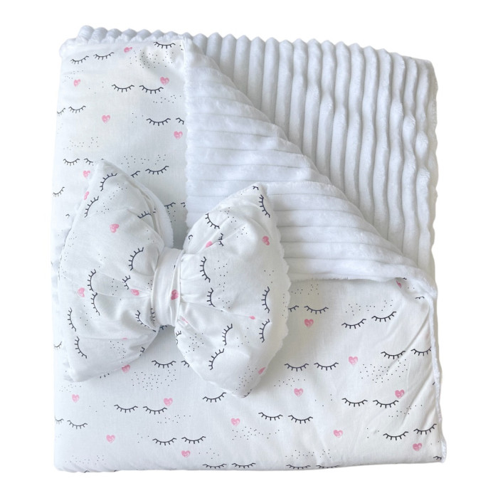 Плед зі з‘ємним утеплювачем та бантом-резинкою Вії Рожевий / Білий плюш 90/80