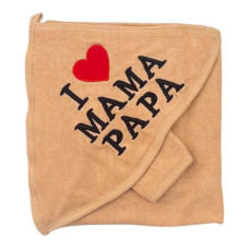 Дитячий рушник з кутиком махровий Мама Papa Бежевий 85/75