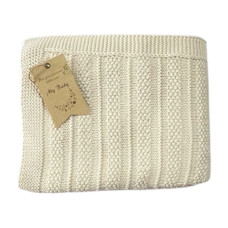 Плед в'язаний ДЕМІ Світло- Бежевий Полоска 90/80