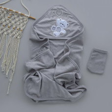 Дитячий рушник з кутиком махровий Ведмедик Love Сірий 90/85