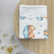 Плед плюш, без утеплення Ведмедик на хмаринці Бірюзовий /Білий плюш пупиришка 100/80