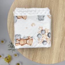 Плед плюш, без утеплення Ведмедик з кульками /Білий плюш пупиришка 100/80