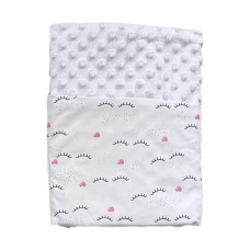 Плед плюш, без утеплення Вії Рожевий / Білий плюш пупиришка 100/80