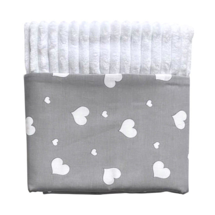 Плед плюш, без утеплення Сердечка білі на сірому /Білий плюш 100/80