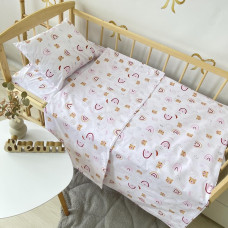 Постільна білизна в ліжко 120/60 Ведмедики Рожевий (підковдра 140*110, наволочка 40*50, простинка 120*60) Бязь Голд