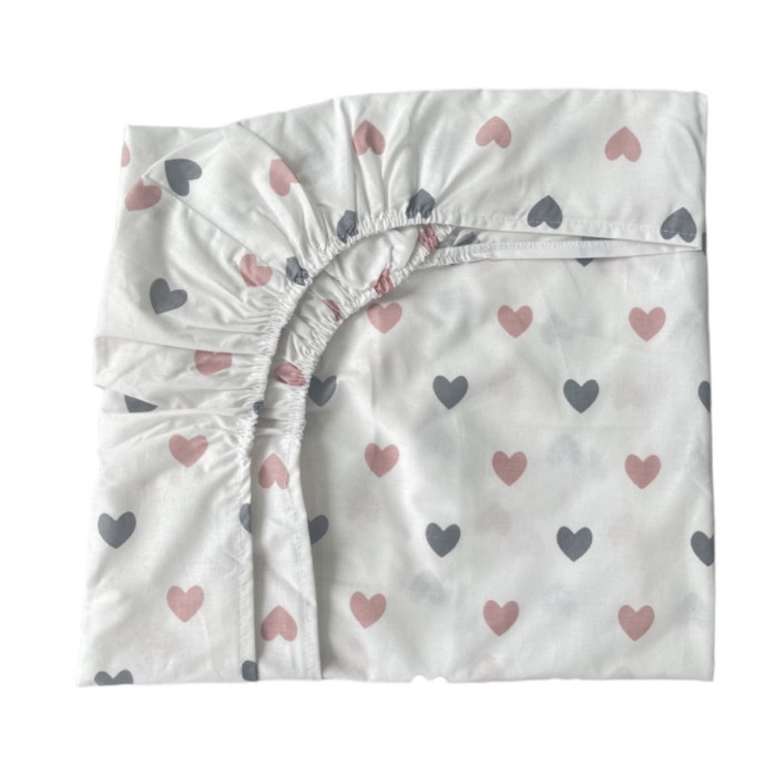 Простинка на гумці в ліжко Сердечка Рожевий 120/60