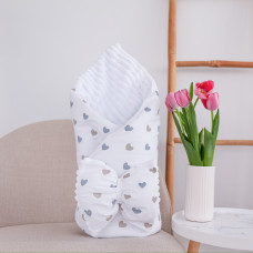 Плед зі з‘ємним утеплювачем та бантом-резинкою Сердечка Сірий/ Білий плюш 90/80