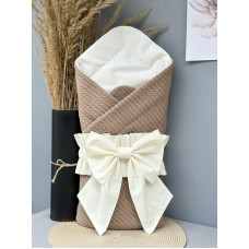 Конверт 80/80 з бантом-гумкою та кокосовою вкладкою Коричневий -Молочний / Весна