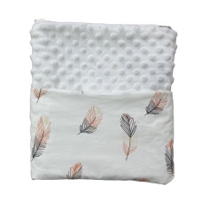 Плед плюш, без утеплення Пір‘їнки Коралові / Білий плюш пупиришка 100/80