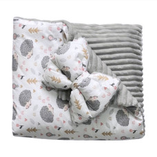 Плед зі з‘ємним утеплювачем та бантом-резинкою Їжачки Сірий / Сірий плюш 90/80