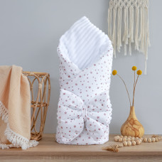 Плед зі зʼємним утепленням та бантом-резинкою Зірки Рожевий (гліттер) / Білий плюш 90/80