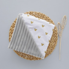 Плед плюш, без утеплення Міккі золото (гліттер)/ Сірий плюш 100/80