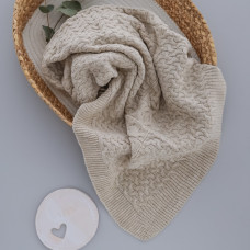 Вʼязаний плед демісезонний Бежевий плетіння (Natural Wool) 90/75