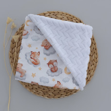 Плед плюш, без утеплення Лисички на хмаринці/ Білий плюш косичка 100/80