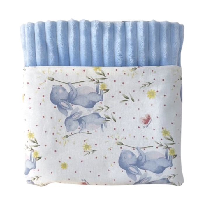 Плед плюш, без утеплення Зайчики Блакитний / Блакитний плюш 100/80