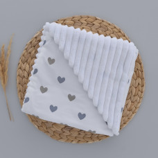 Плед плюш, без утеплення Сердечка Сірий / Білий плюш 100/80