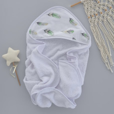 Дитячий рушник з кутиком махровий (100% котон) Пірʼїнки Зелений 90/80