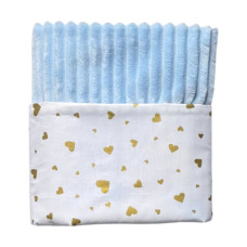 Плед плюш, без утеплення Сердечка Золотий (гліттер)/ Блакитний плюш 100/80