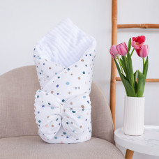 Плед зі з‘ємним утеплювачем та бантом-резинкою Точки/ Білий плюш 90/80