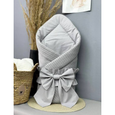 Конверт 80/80 з бантом-гумкою та кокосовою вкладкою Сірий/ Весна