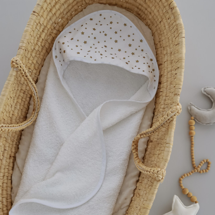 Дитячий рушник з кутиком махровий (100% котон) Зірки Золото (гліттер) 90/80
