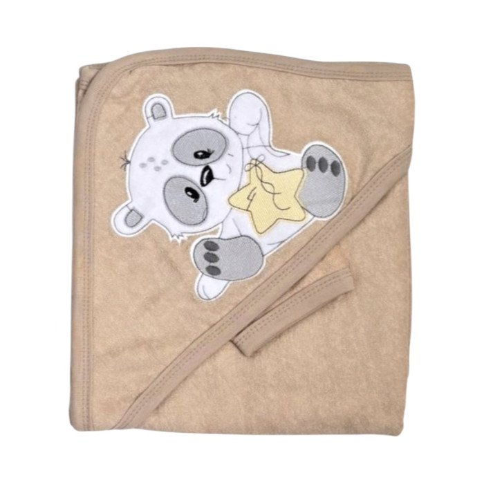 Дитячий рушник з кутиком махровий Ведмедик Зірка Бежевий 90/85