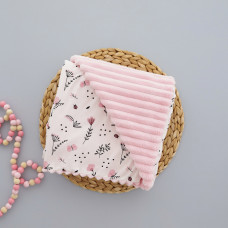 Плед плюш, без утеплення Квіточки Рожевий/ Рожевий плюш 100/80