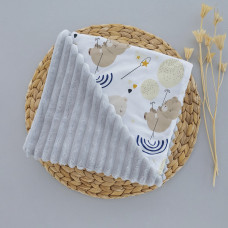 Плед плюш, без утеплення Ведмедик бежевий /Сірий плюш 100/80