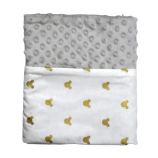 Плед плюш, без утеплення Міккі золото (гліттер)/ Сірий плюш пупиришка 100/80