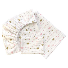 Комплект постільної білизни Сердечка Рожевий -Золото (гліттер) (підковдра 140*110, наволочка 40*60, простинка 120*60)