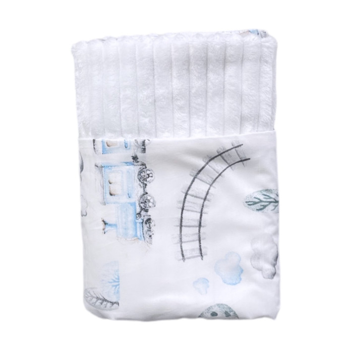 Плед плюш, без утеплення Потяг Блакитний/ Білий плюш 100/80