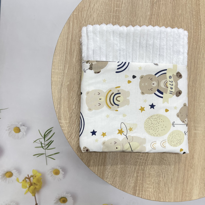 Плед плюш, без утеплення Ведмедик Бежевий /Білий плюш 100/80