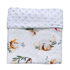 Плед плюш, без утеплення Квіти троянди/ Білий плюш пупиришка 100/80