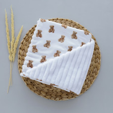 Плед плюш, без утеплення Ведмедики дрібні / Білий плюш 100/80