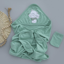 Дитячий рушник з кутиком махровий Ведмедики Оливковий 90/85