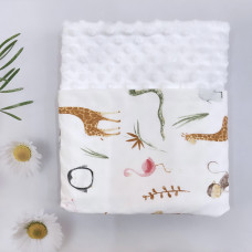 Плед плюш, без утеплення Жирафіки /Білий плюш пупиришка 100/80